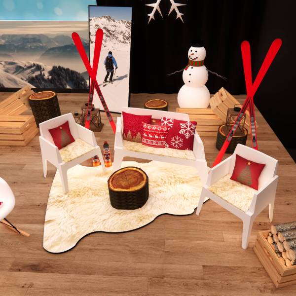 scénographie sur le thème Noël et montagne pour événement professionnel