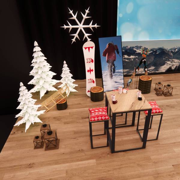 scénographie sur le thème Noël et montagne pour événement professionnel