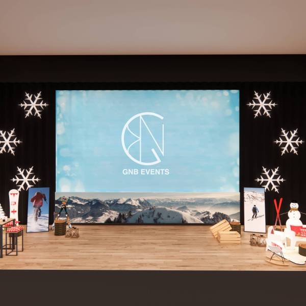scénographie sur le thème Noël et montagne pour événement professionnel